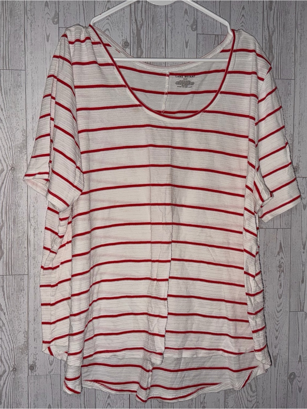 Lane Bryant Red and White Striped Short Sleeve Scoop Neck Top